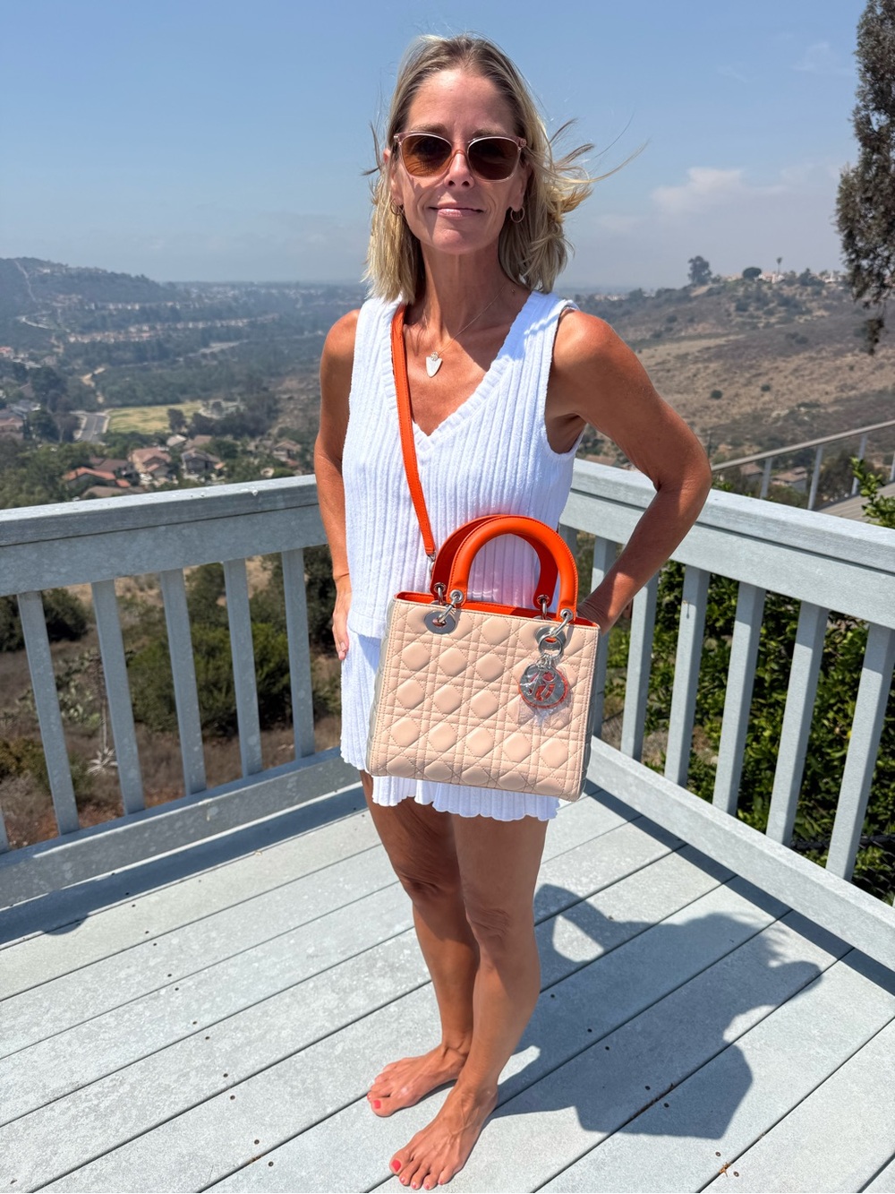 PRISTINE Christian Dior Medium Lady Dior Tricolor Lambskin Bag - Pink/Orange - Picture 2 of 13